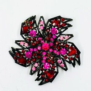 ART Arthur Pepper Signed Pink & Red Crystal Rhinestone Brooch 2.30”X2.30”